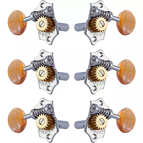 Grover Sta-Tite With 18:1 Gear Ratio 97-18 Series Amber Acryllic Button Tuning Machines Gold