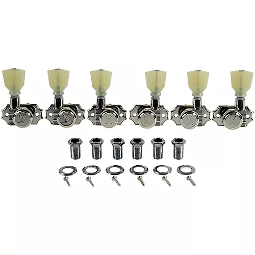 Kluson 3 Per Side Locking Revolution Series G-Mount Pearloid Keystone Tuning Machines Gold