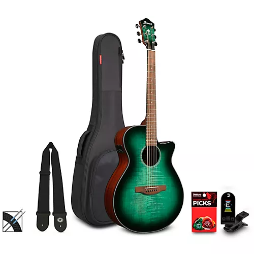 Ibanez AEG70 Flamed Maple Top Grand Concert Acoustic-Electric Guitar Pack Emerald Burst