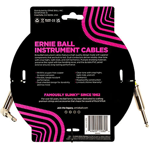 Ernie Ball Straight-Angle Instrument Cable, White 2-Pack 15 ft.