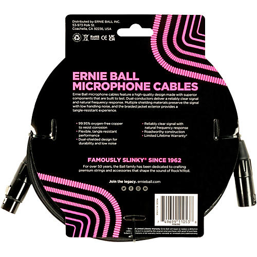 Ernie Ball Braided XLR Microphone Cable 20 ft. Black