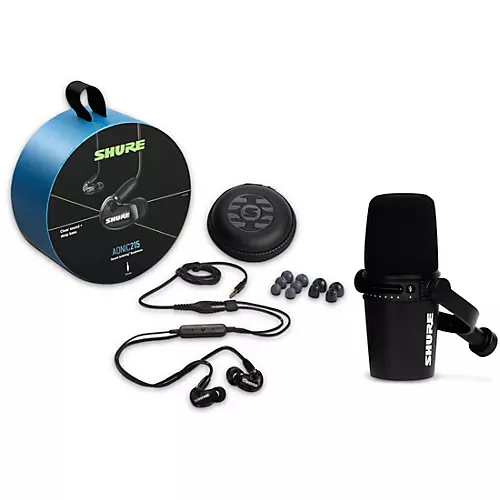 Shure MV7-K USB Microphone and AONIC215 Earphones Content Creator Bundles Black