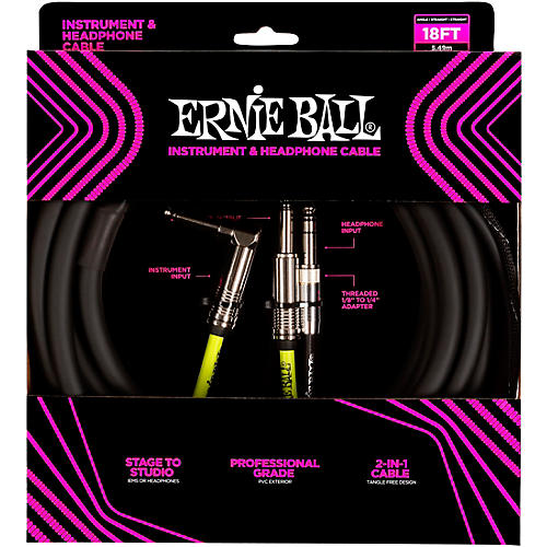 Ernie Ball Instrument and Headphone Cable 18 ft. Black