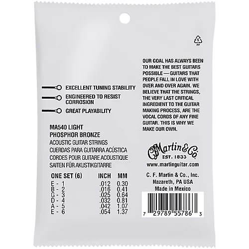 Martin MA540 SP Phosphor Bronze Light Authentic Acoustic Guitar Strings