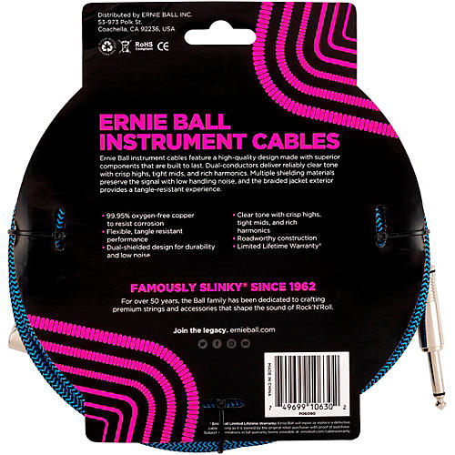 Ernie Ball 20 Ft. Braided Straight Angle Instrument Cable 2-Pack