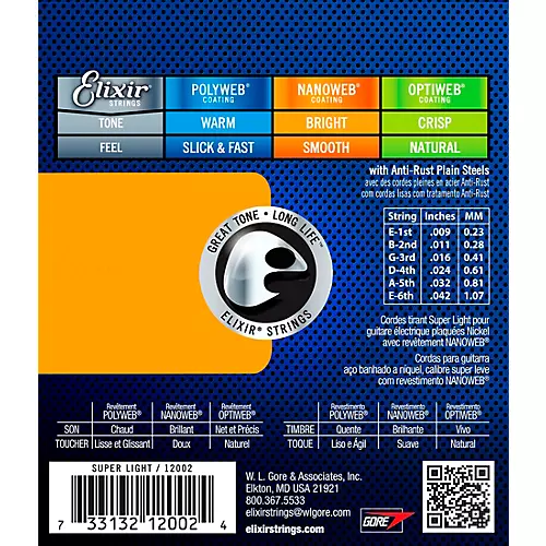 Elixir Electric Guitar Strings with NANOWEB Coating, Super Light (.009-.042)