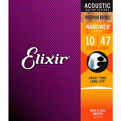 Elixir Phosphor Bronze Acoustic Guitar Strings With NANOWEB Coating, Extra Light (.010-.047)