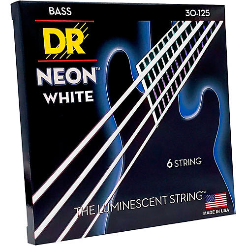 DR Strings Hi-Def NEON White Coated Medium 6-String Bass Strings