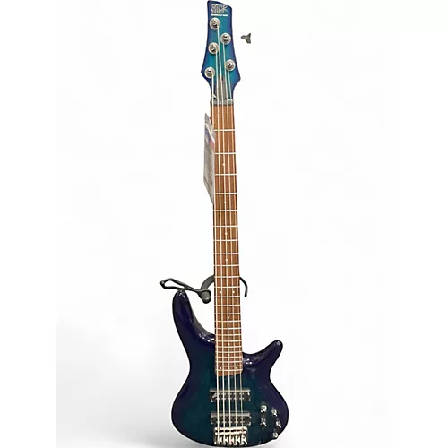 Used Ibanez SR375 5 String Blue Electric Bass Guitar Blue