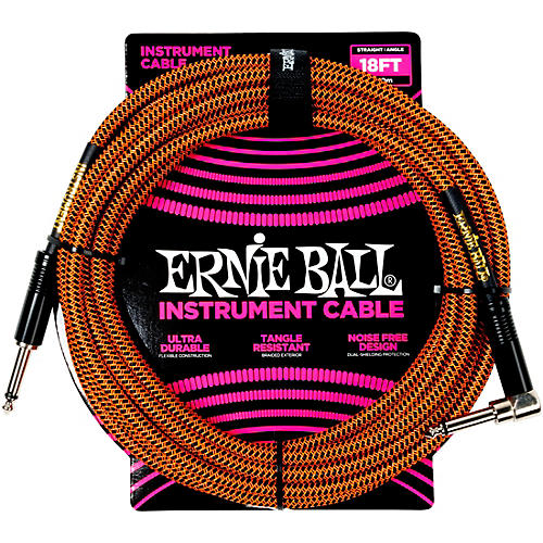 Ernie Ball Braided Straight to Angle Instrument Cable 18 ft. Pumpkin Pie