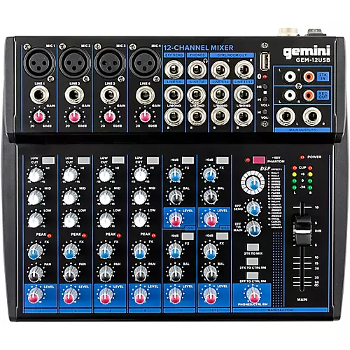 Gemini GEM-12USB 12-Channel USB Mixer for Podcasts With Bluetooth and Effects