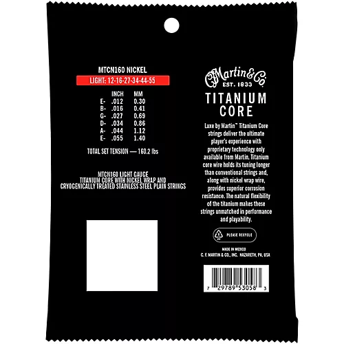 Martin Titanium Core Acoustic Guitar Strings Nickel Wrap Light Tension