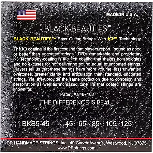 DR Strings Black Beauties Medium 5-String Bass Strings