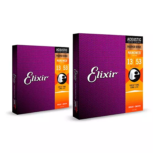 Elixir Phosphor Bronze Acoustic Guitar Strings with NANOWEB Coating, HD Light (.013-.053) 2-Pack