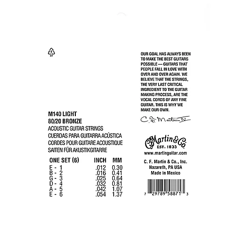 Martin M140 Martin Acoustic 80/20 Light Guitar String