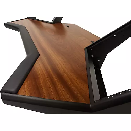 Argosy Halo Desk with Black End Panels, Mahogany Surface, and Silver Legs