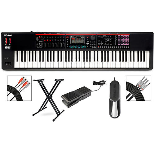 Roland FANTOM-08 Synthesizer With X-Stand, Sustain and Expression Pedal Plus Livewire Audio and MIDI Cables