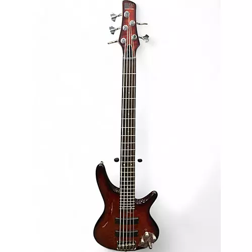 Used Ibanez SR405 5 String Trans Red Electric Bass Guitar Trans Red