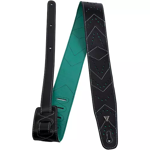 Perri's Italian Leather Guitar Strap Oxford - Blk/Teal 2.5 in.