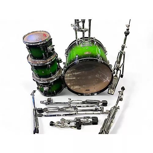 Used Pearl 4 Piece SESSION CUSTOM GREEN BURST Drum Kit GREEN BURST