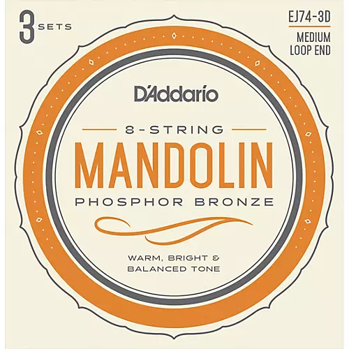 D'Addario EJ74-3D Phosphor Bronze Medium Mandolin Strings, 11-40 (3 Pack)