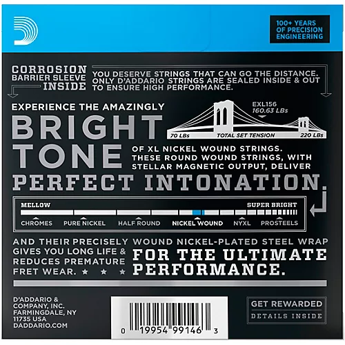D'Addario EXL156 XL Nickel Wound Bass VI Strings .024 - .084