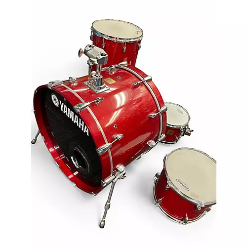 Used 2000s Yamaha 4 Piece Birch Custom Absolute Trans Red Drum Kit Trans Red