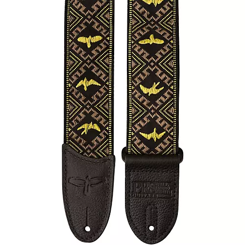 PRS Jacquard Hootenanny Style Guitar Strap, Yellow & Black Birds Yellow