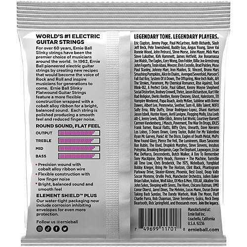 Ernie Ball Power Slinky Flatwound Electric Guitar Strings 11-48