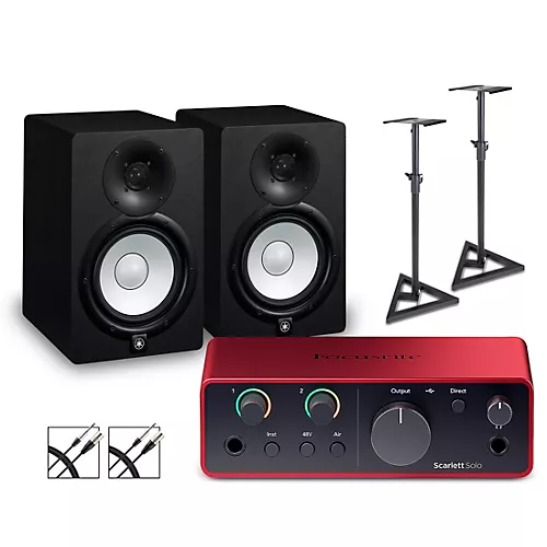 Focusrite Scarlett Solo Gen 4 With Yamaha HS Studio Monitor Pair Bundle (Stands & Cables Included) HS7