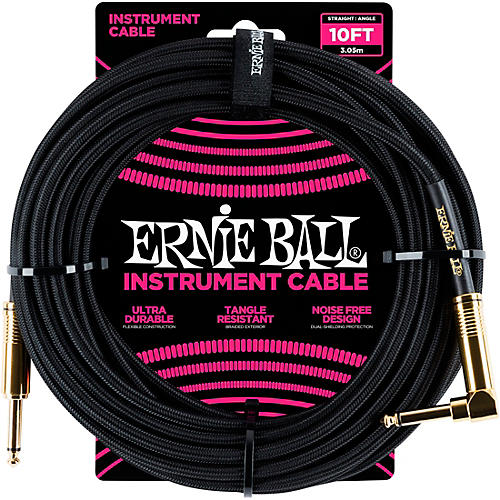 Ernie Ball 10' Straight to Angle Braided Instrument Cable Neon Pink