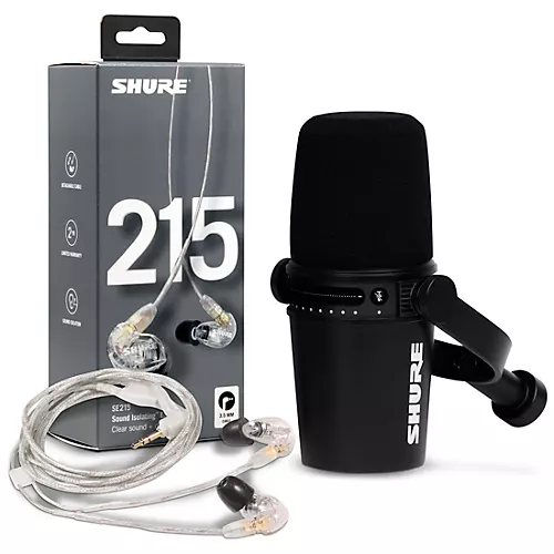 Shure MV7-K USB Microphone and SE215 Earphones Content Creator Bundle Clear