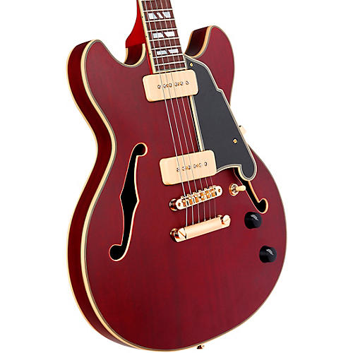 D'Angelico Deluxe Mini DC Semi-Hollow Electric Guitar Satin Trans Wine