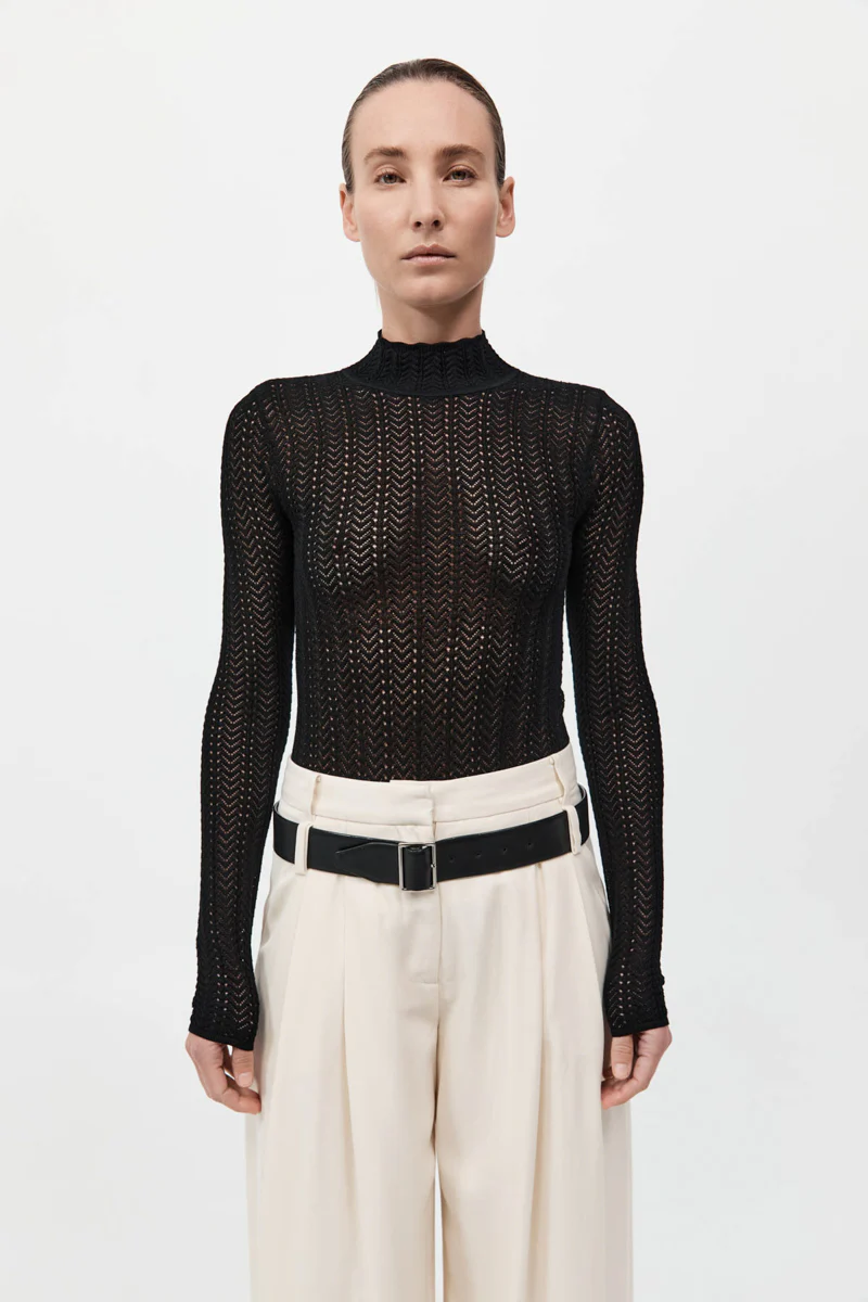 Textured Knit Bodysuit - Black