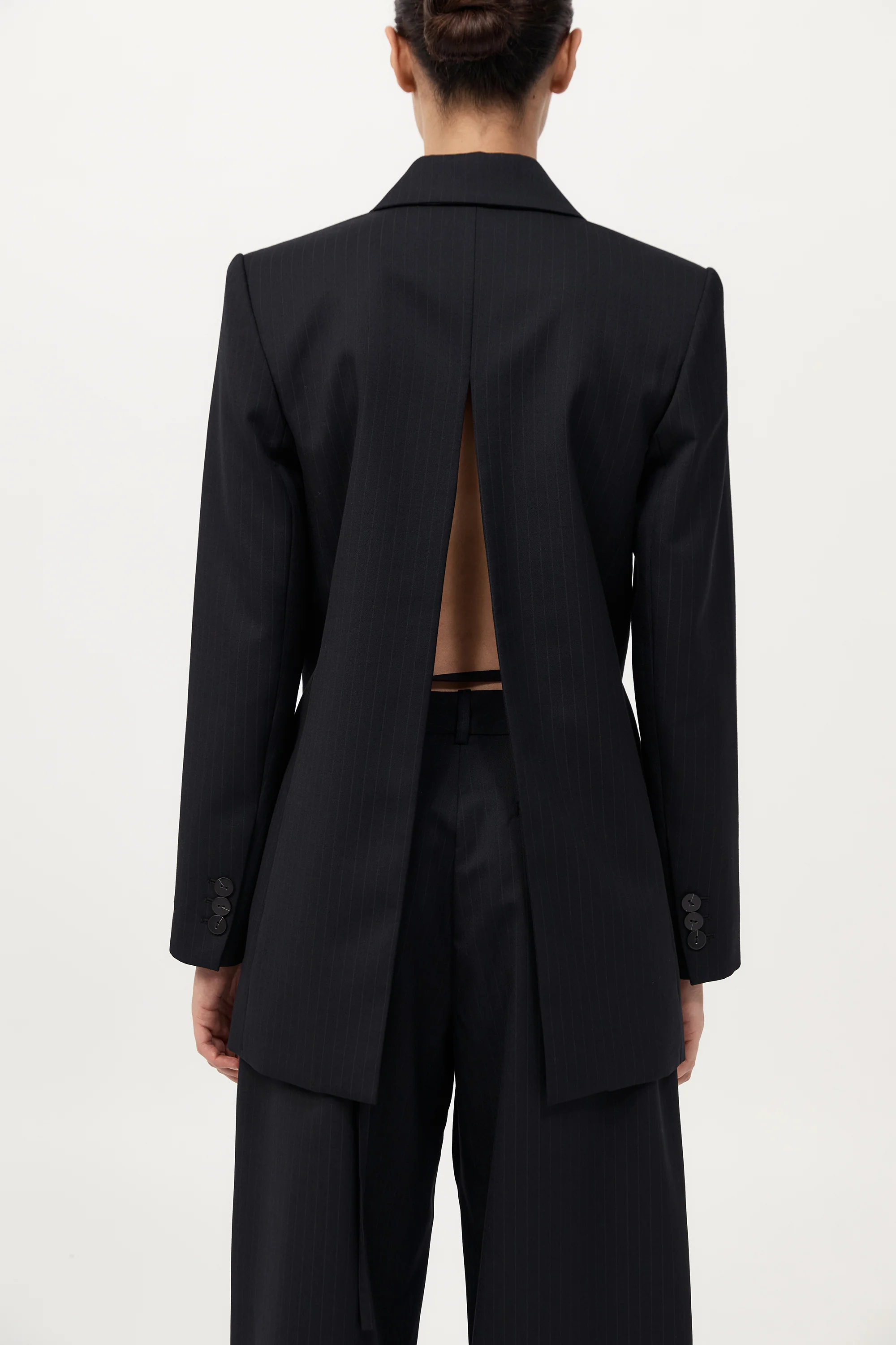Split Back Blazer - Black Pinstripe
