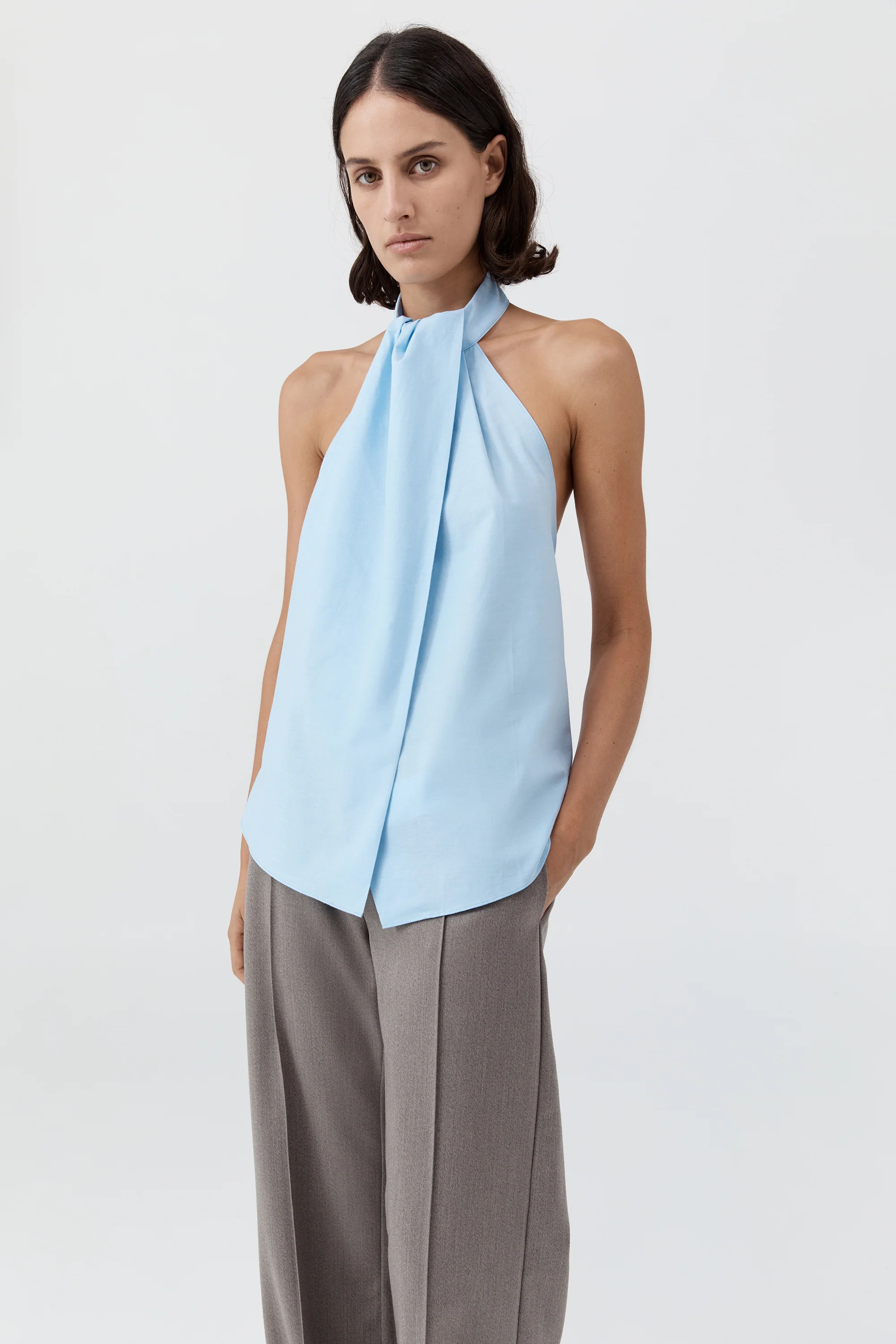 Oxford Halter Tie Back Top - Ciel Blue