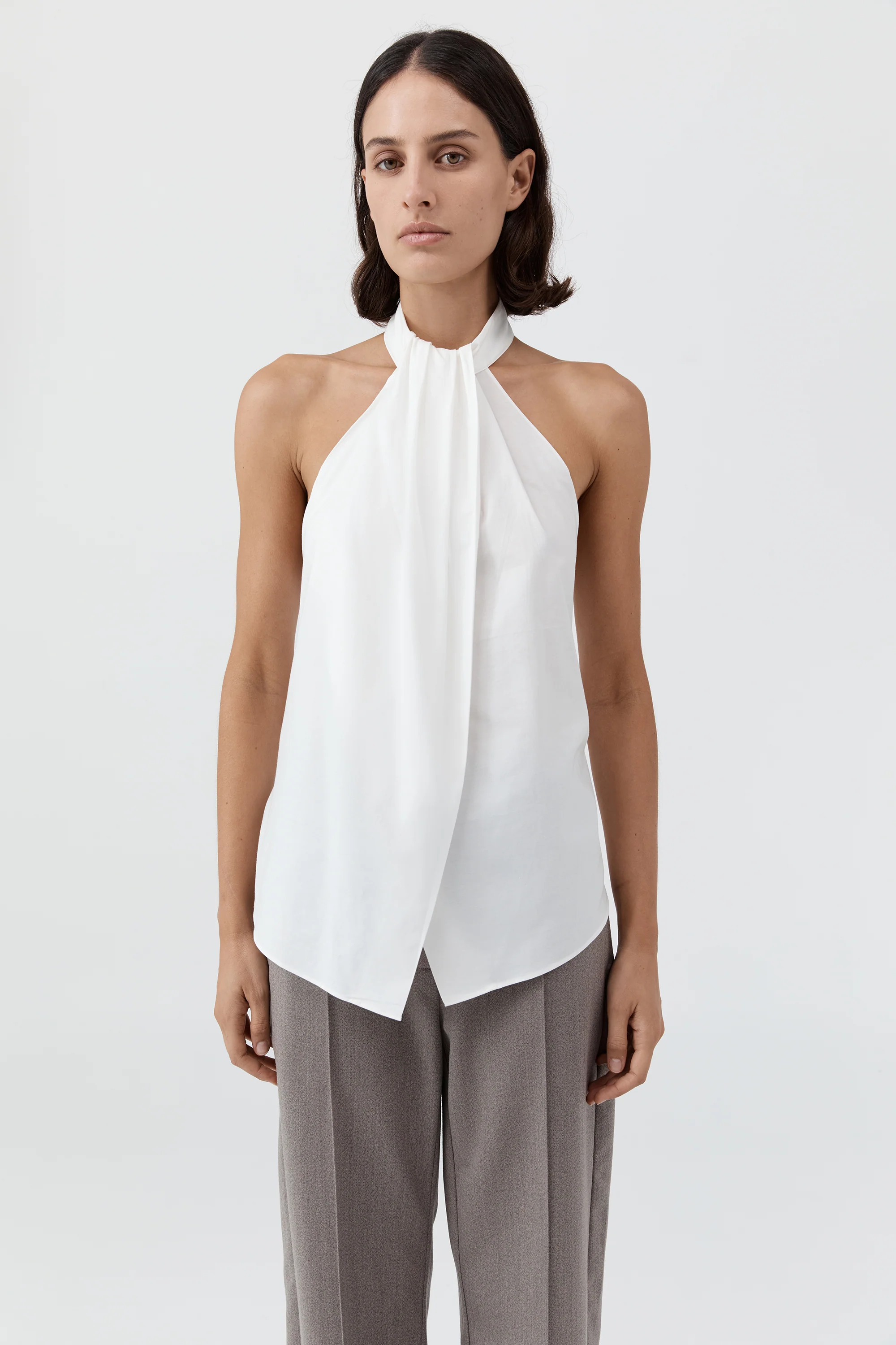 Oxford Halter Tie Back Top - White
