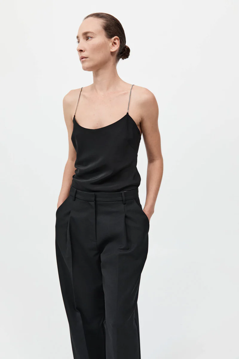 Fine Chain Silk Cami - Black