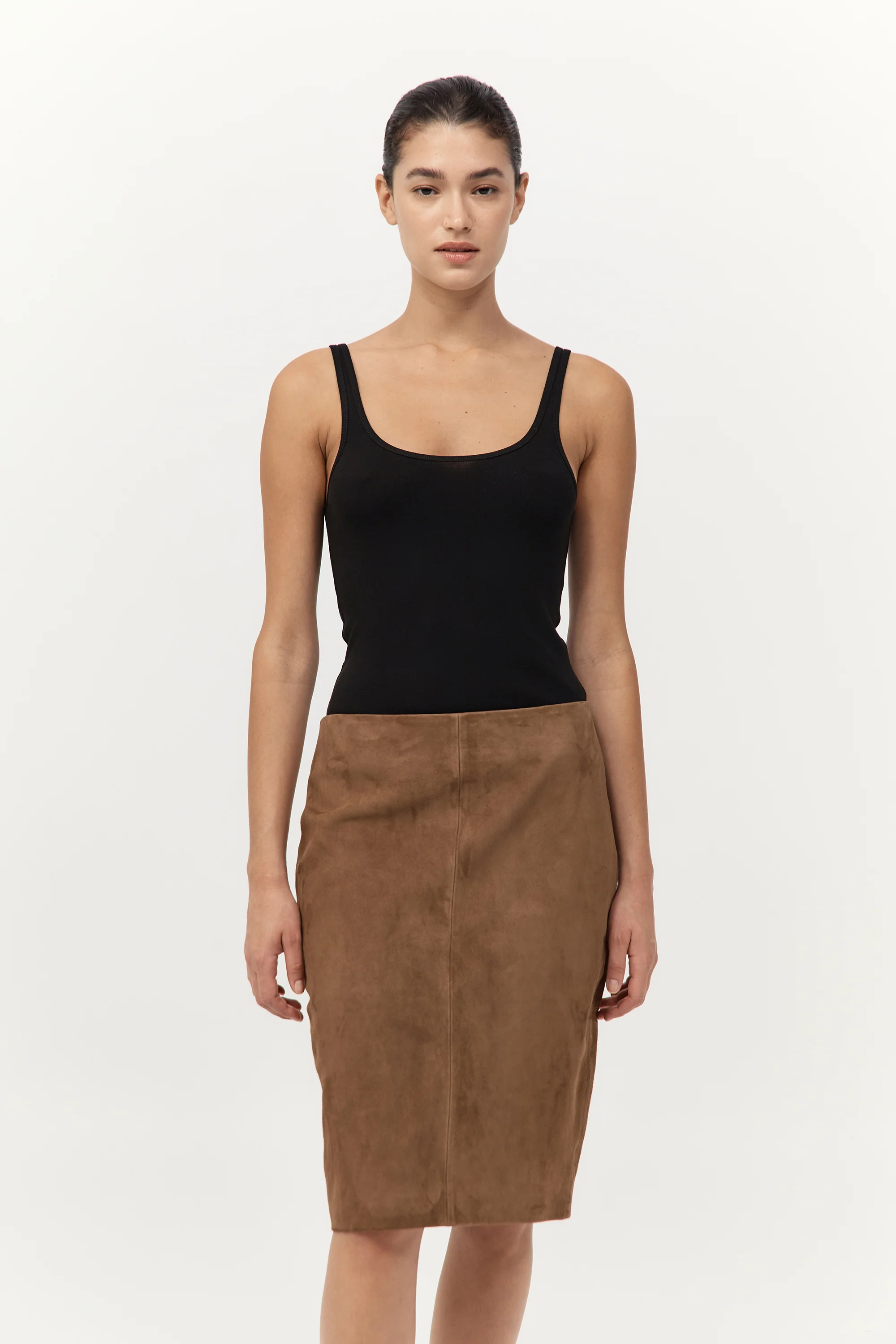 Suede Pencil Skirt - Toffee
