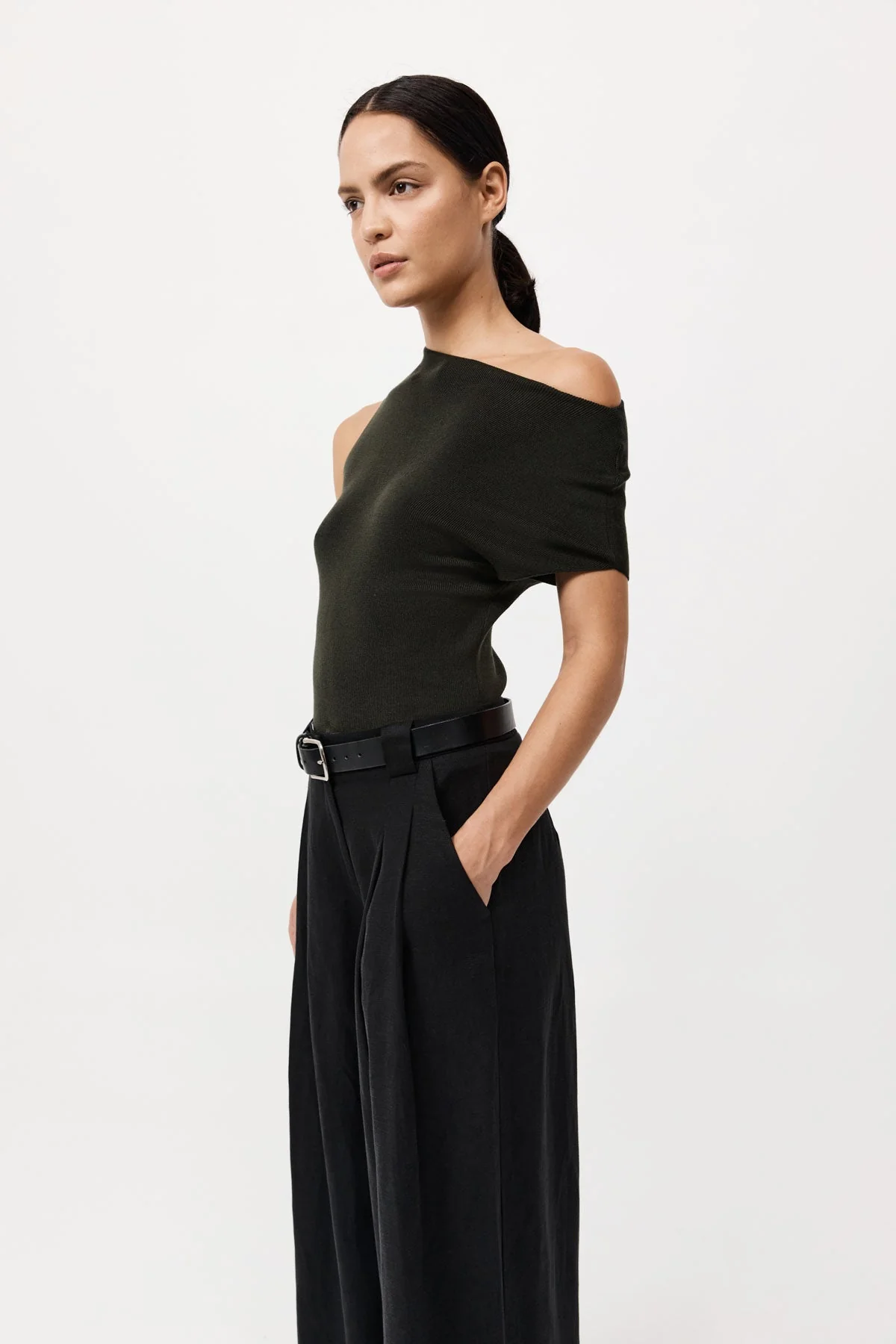 Asymmetric Knit Top - Basil