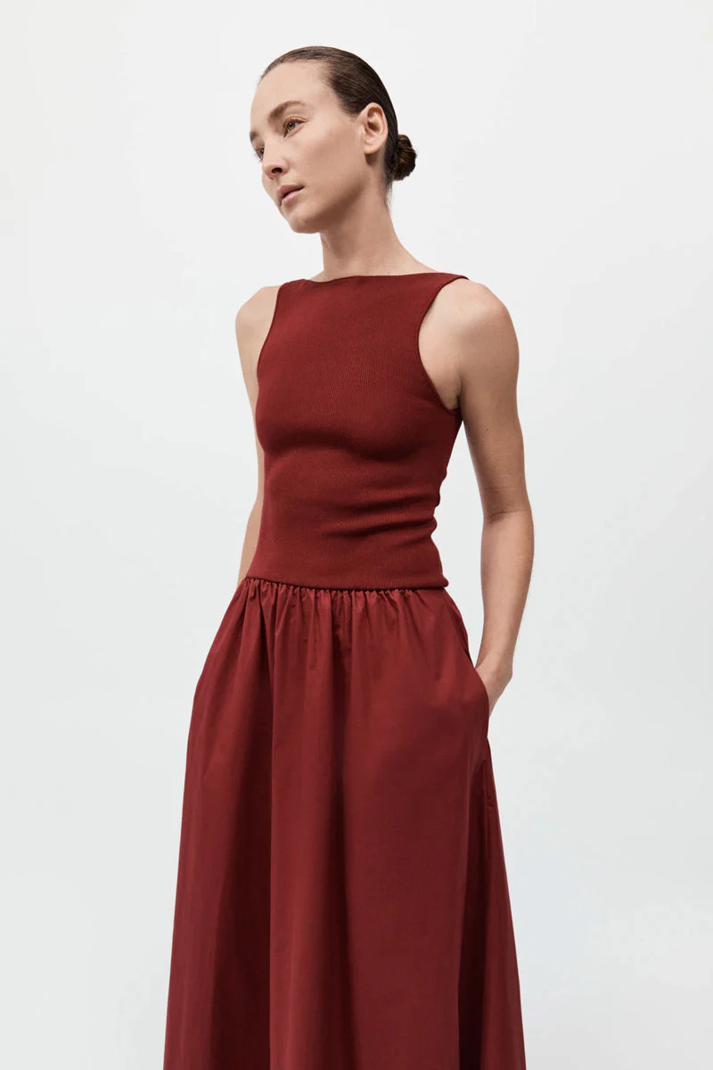 Bateau Cut Out Dress - Berry