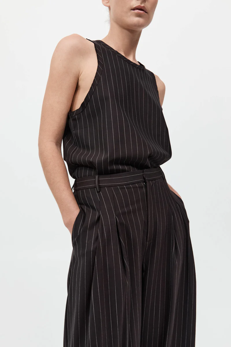 Wool Pinstripe Tank - Mahogany Stripe