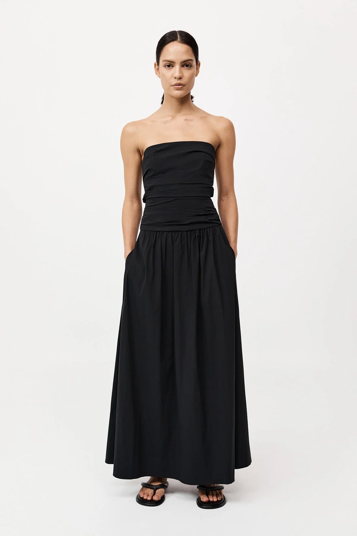 Gathered Strapless Tie Back Dress - Black