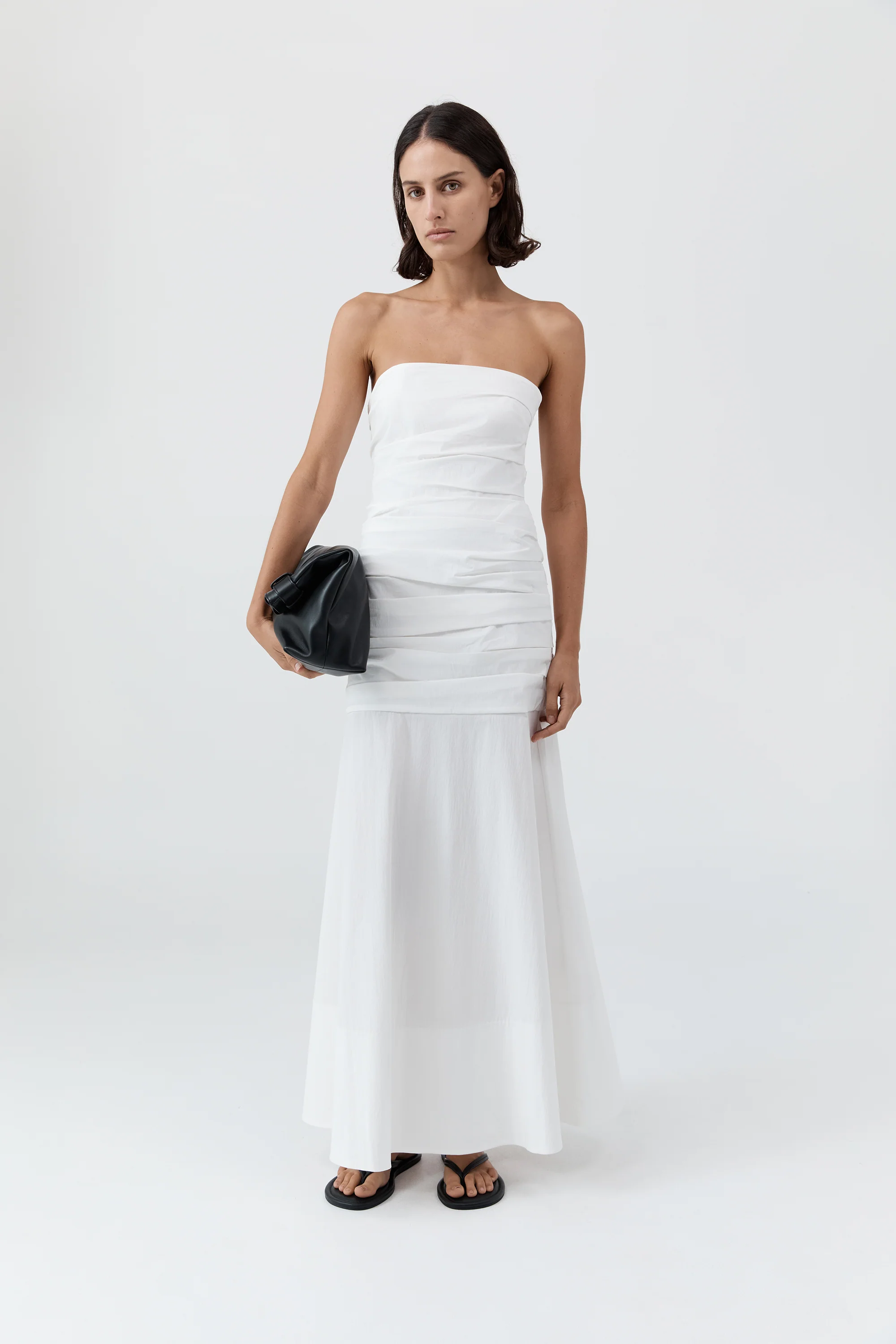 Gathered Strapless Longline Dress - White