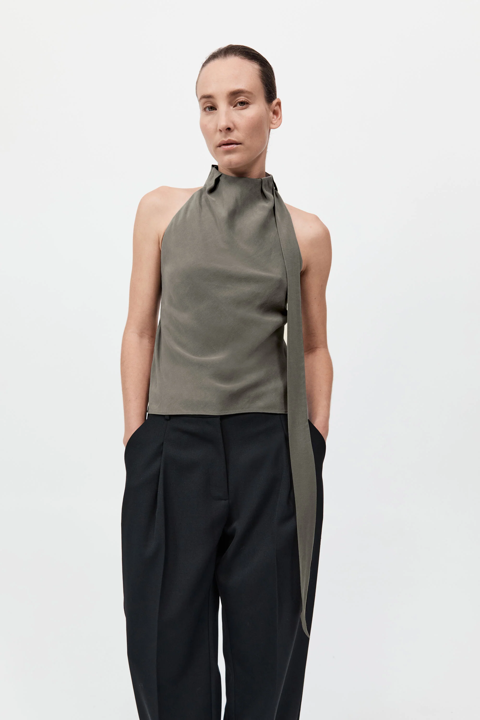 Silk Scarf Top - Smokey Olive