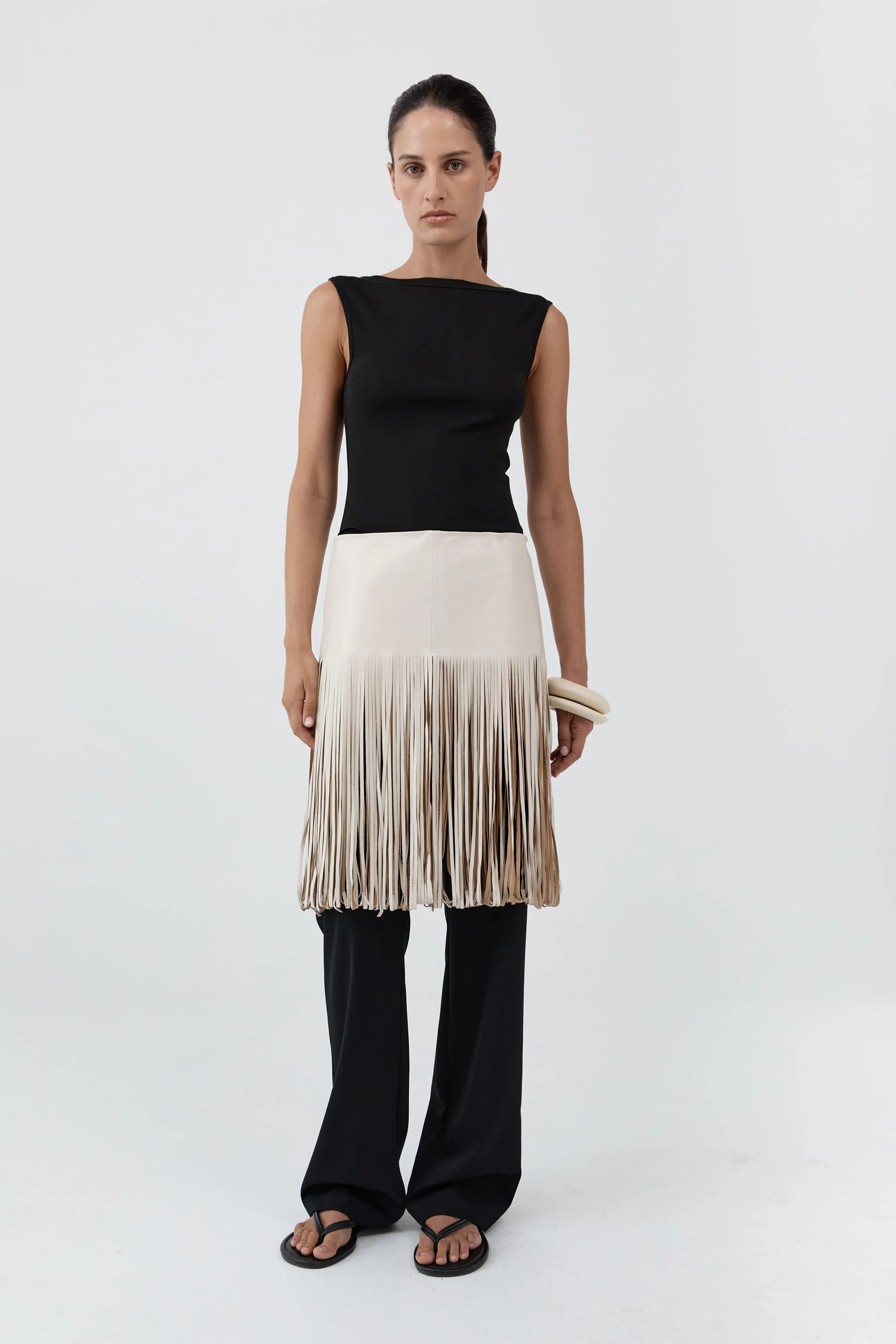 PRE-ORDER: Fringe Belt Skirt - Tofu