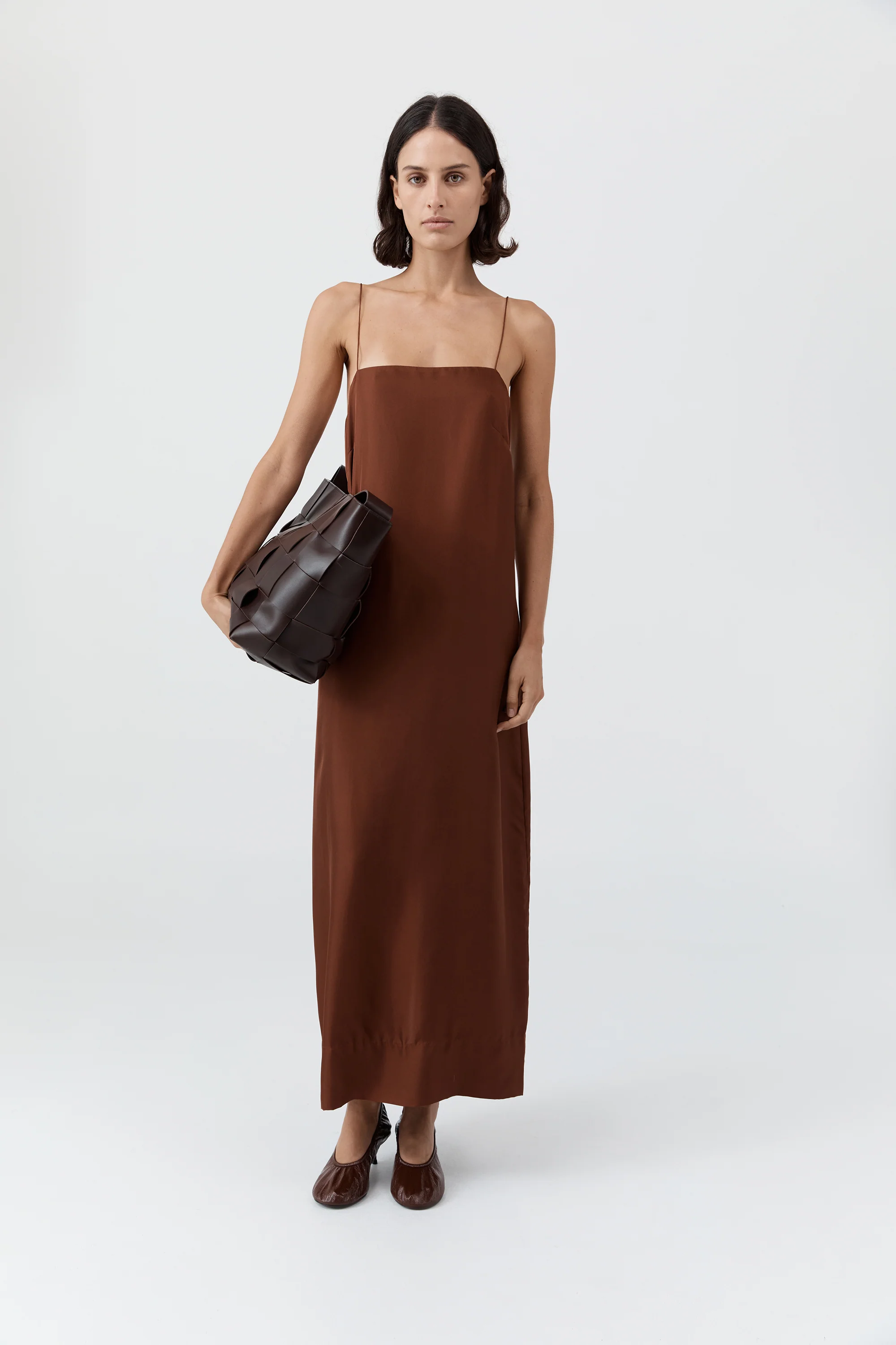 90s Silk Twill Slip Dress - Brick