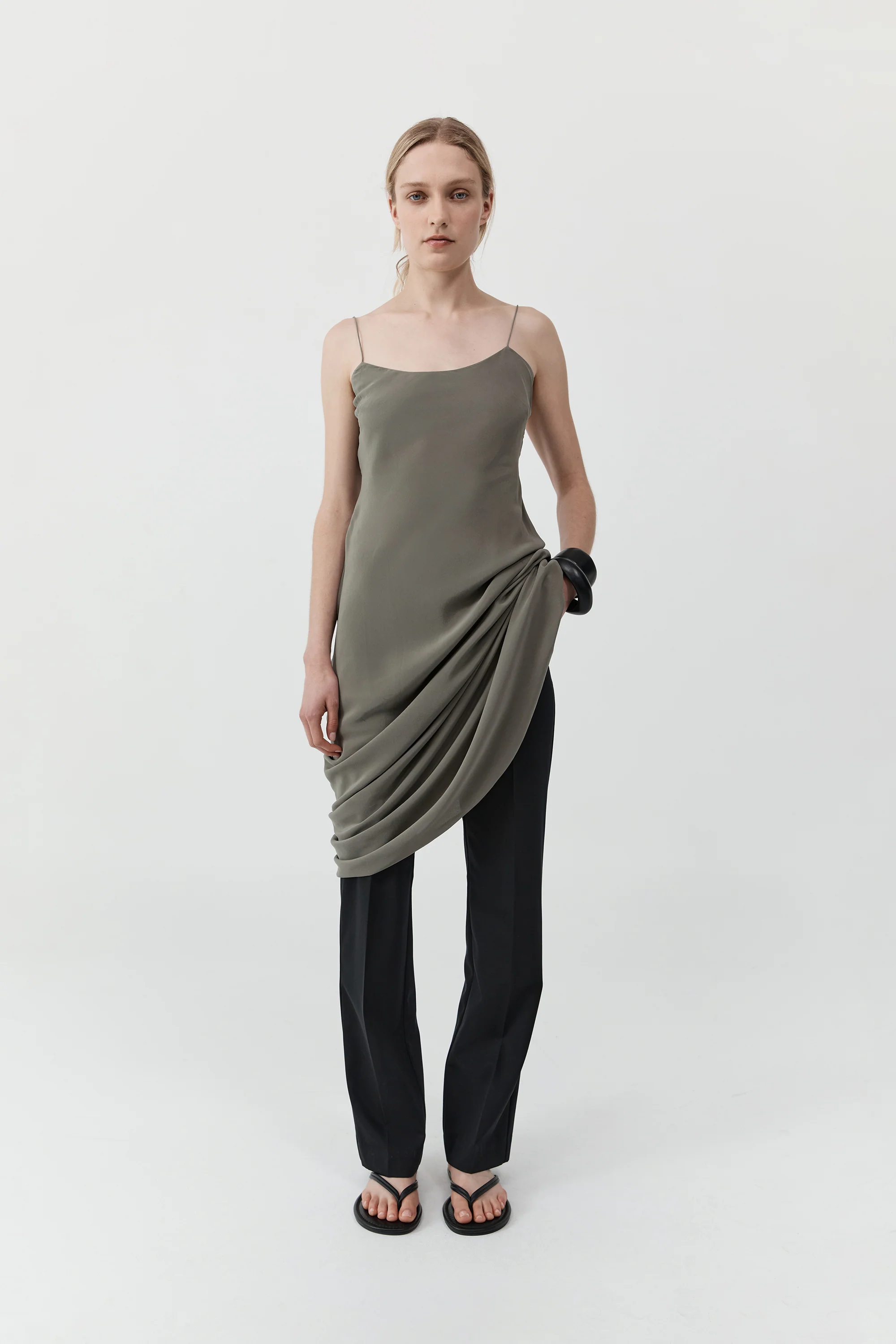 Silk Slip Dress - Smokey Olive