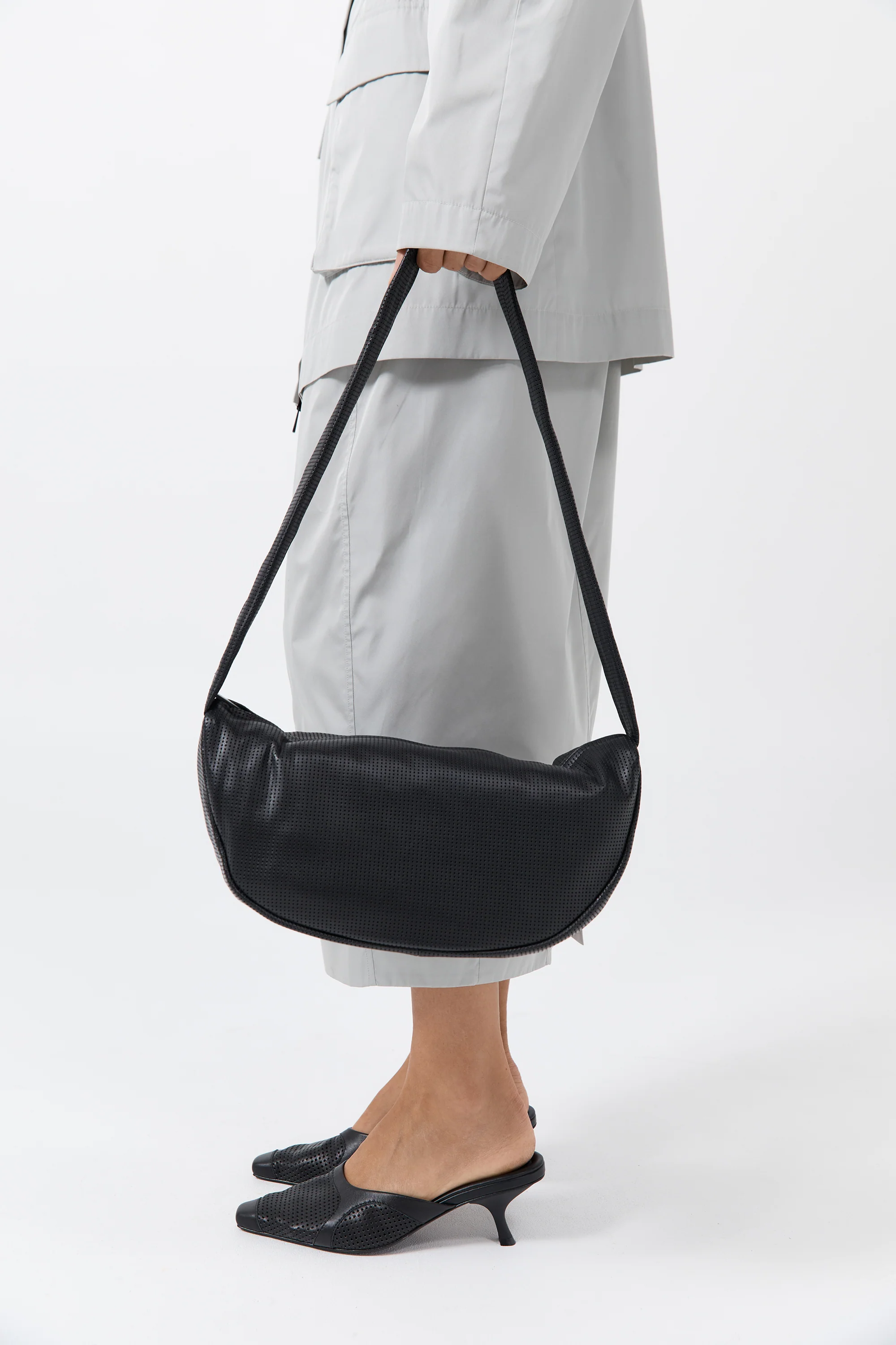 Perforated Crescent Bag - Black