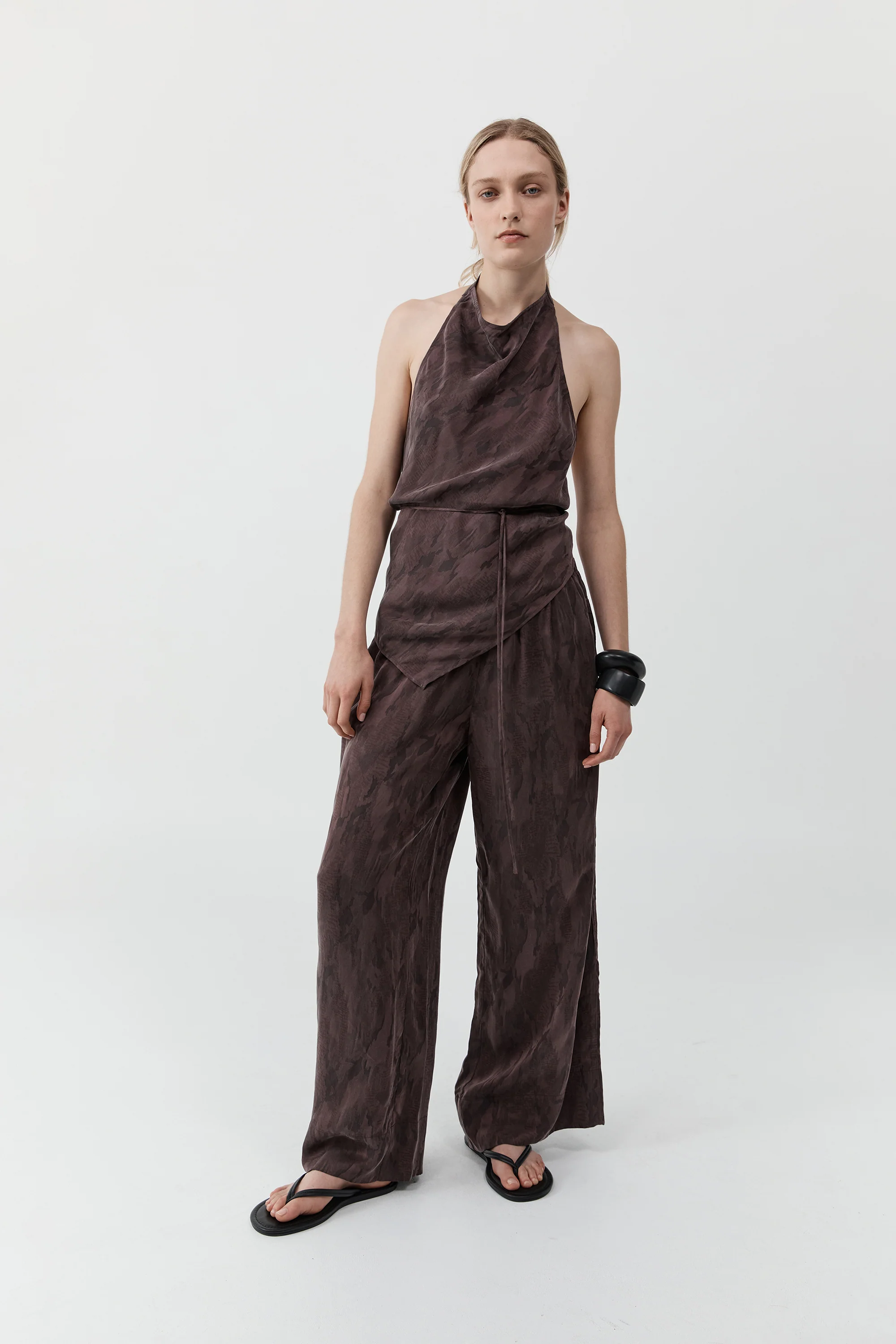 Jacquard Relaxed Pants - Chocolate Plum